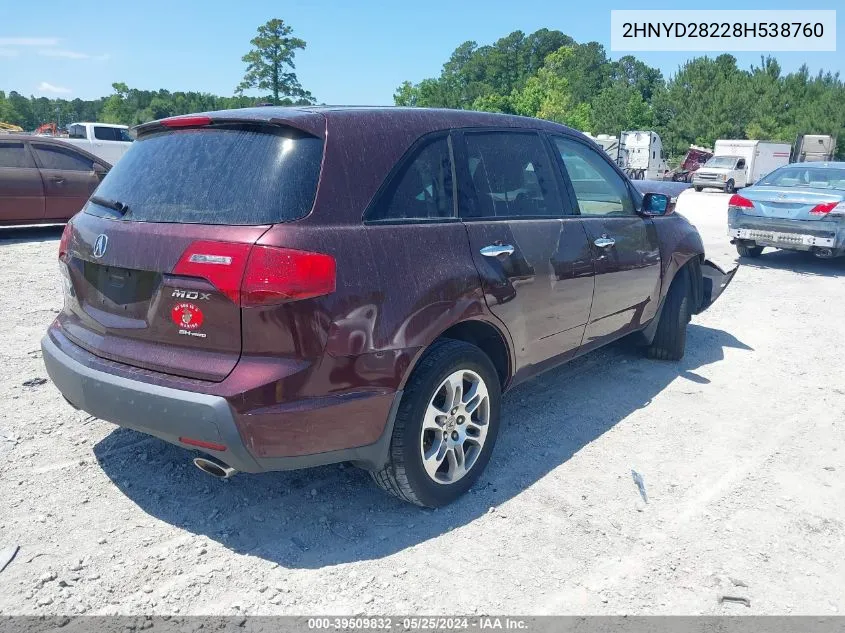 2008 Acura Mdx VIN: 2HNYD28228H538760 Lot: 39509832