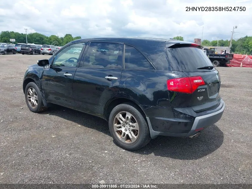 2008 Acura Mdx Technology Package VIN: 2HNYD28358H524750 Lot: 39911885