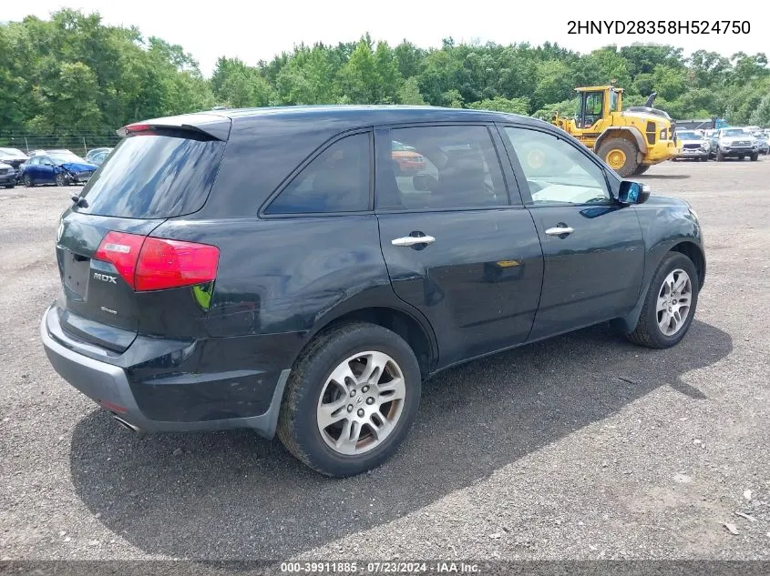 2008 Acura Mdx Technology Package VIN: 2HNYD28358H524750 Lot: 39911885