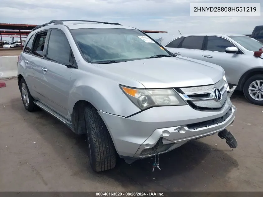 2008 Acura Mdx Sport Package VIN: 2HNYD28808H551219 Lot: 40163520