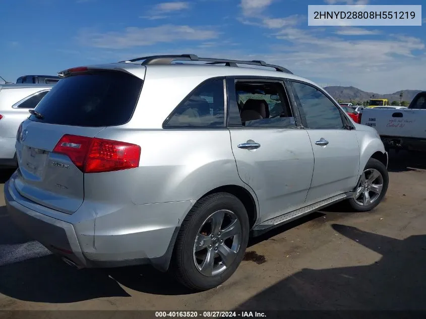 2008 Acura Mdx Sport Package VIN: 2HNYD28808H551219 Lot: 40163520