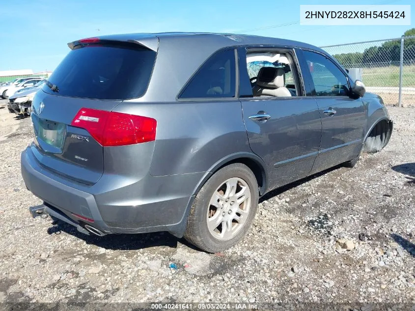 2008 Acura Mdx VIN: 2HNYD282X8H545424 Lot: 40241641