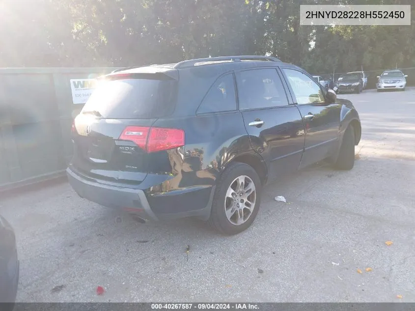 2008 Acura Mdx VIN: 2HNYD28228H552450 Lot: 40267587