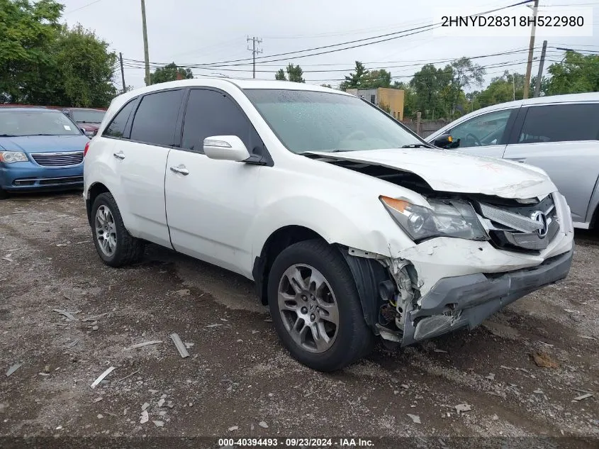 2008 Acura Mdx Technology VIN: 2HNYD28318H522980 Lot: 40394493