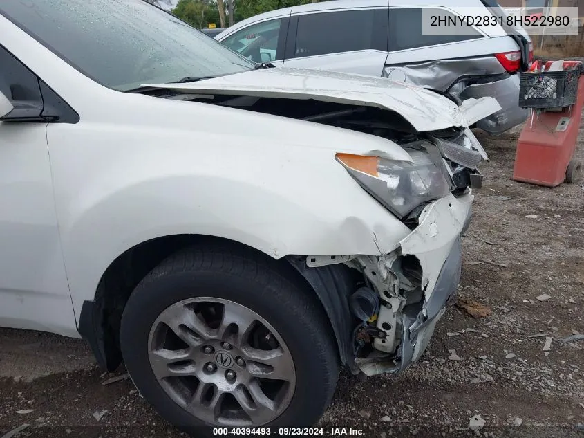 2008 Acura Mdx Technology VIN: 2HNYD28318H522980 Lot: 40394493