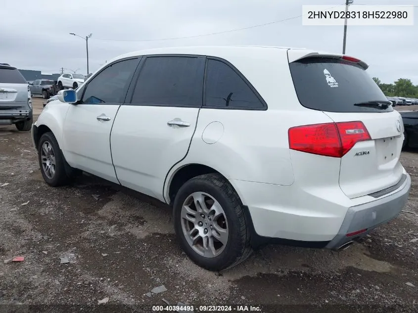 2008 Acura Mdx Technology VIN: 2HNYD28318H522980 Lot: 40394493