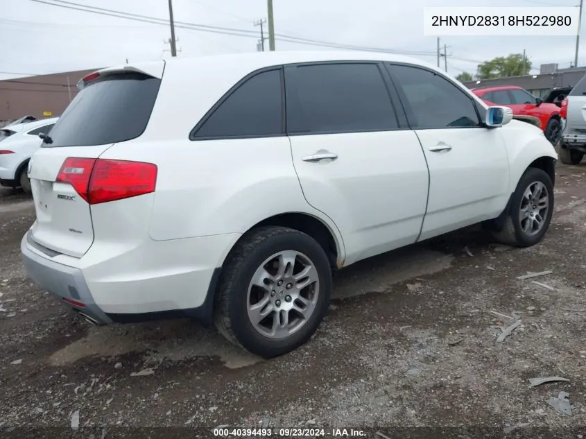 2008 Acura Mdx Technology VIN: 2HNYD28318H522980 Lot: 40394493