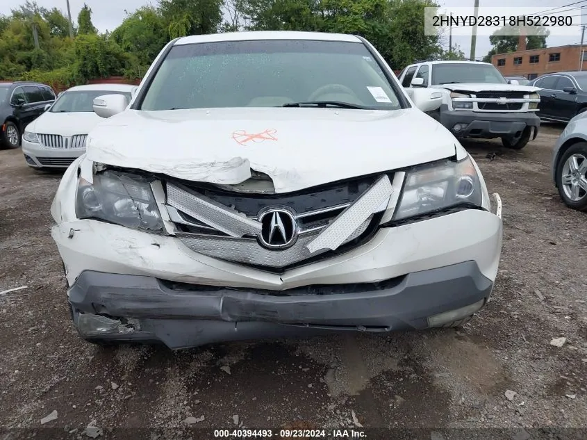 2008 Acura Mdx Technology VIN: 2HNYD28318H522980 Lot: 40394493