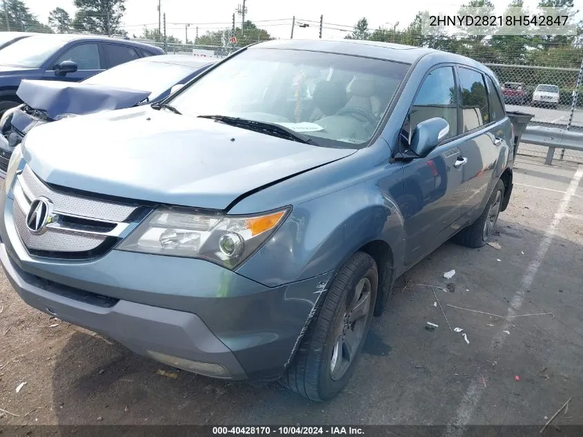 2008 Acura Mdx VIN: 2HNYD28218H542847 Lot: 40428170