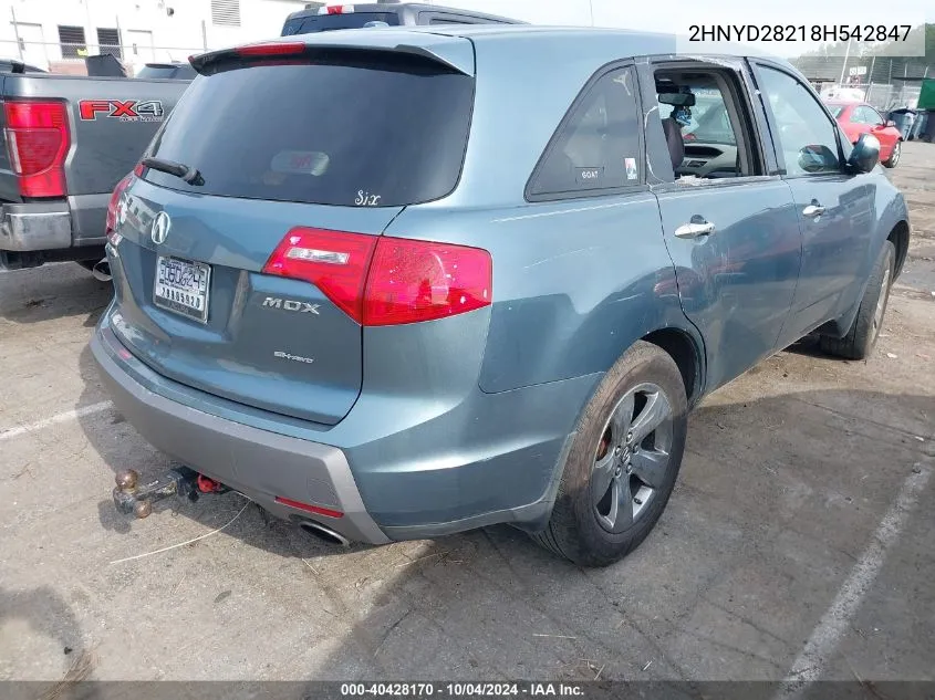 2008 Acura Mdx VIN: 2HNYD28218H542847 Lot: 40428170