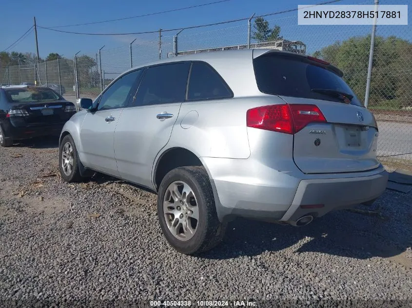 2008 Acura Mdx Technology VIN: 2HNYD28378H517881 Lot: 40504338