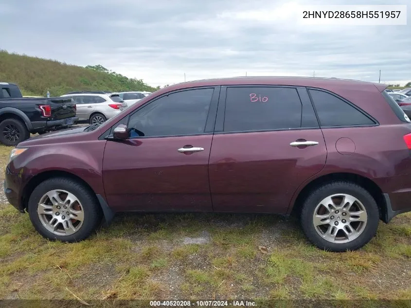 2008 Acura Mdx Technology Package VIN: 2HNYD28658H551957 Lot: 40520208