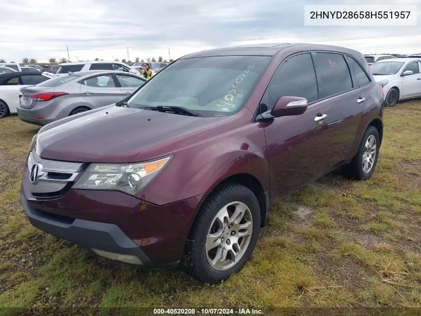 2008 Acura Mdx Technology Package VIN: 2HNYD28658H551957 Lot: 40520208