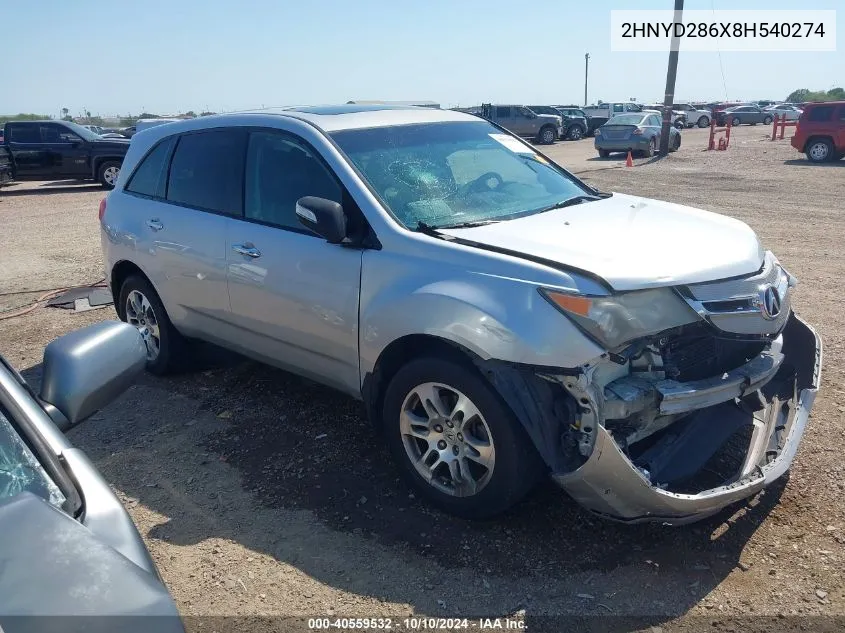 2008 Acura Mdx Technology Package VIN: 2HNYD286X8H540274 Lot: 40559532