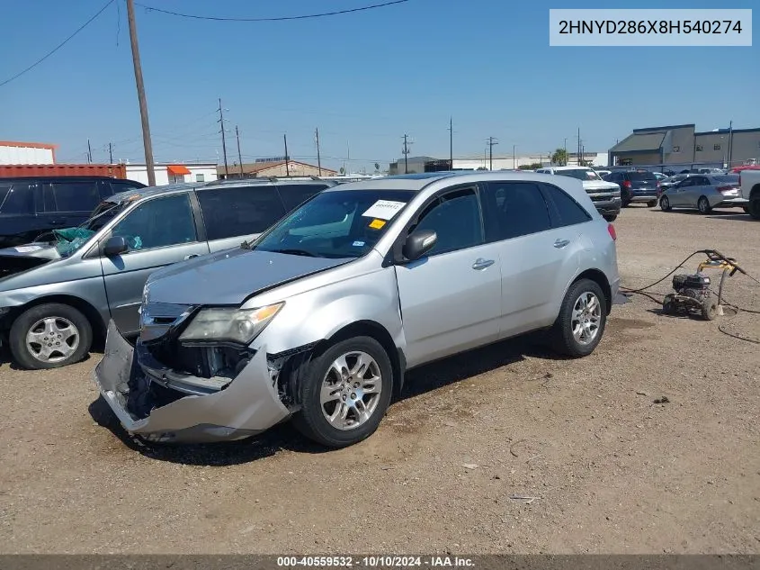 2008 Acura Mdx Technology Package VIN: 2HNYD286X8H540274 Lot: 40559532