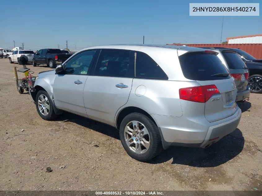 2008 Acura Mdx Technology Package VIN: 2HNYD286X8H540274 Lot: 40559532