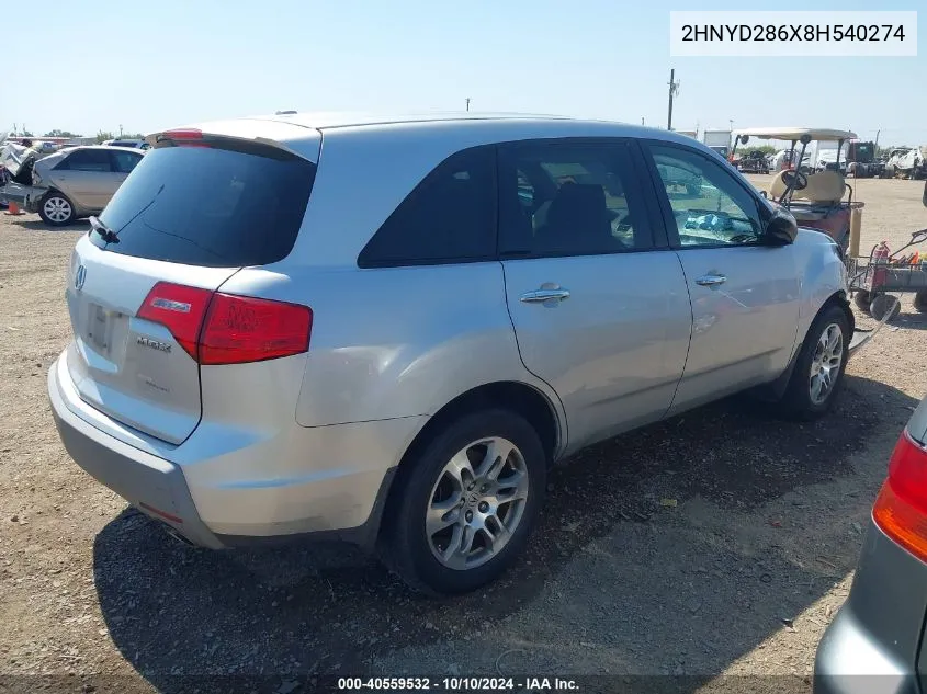 2008 Acura Mdx Technology Package VIN: 2HNYD286X8H540274 Lot: 40559532