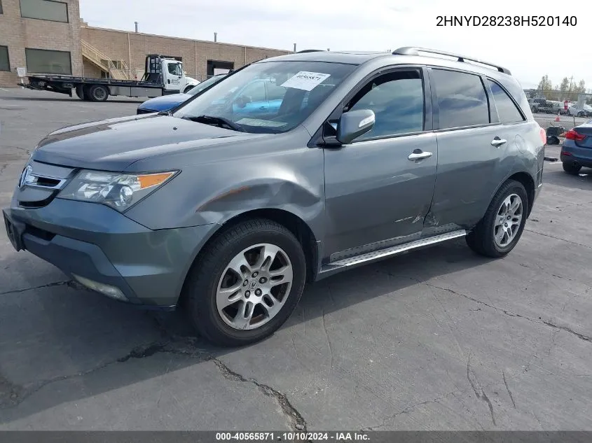 2008 Acura Mdx VIN: 2HNYD28238H520140 Lot: 40565871