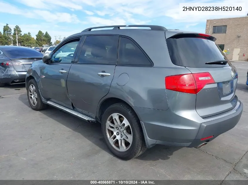 2008 Acura Mdx VIN: 2HNYD28238H520140 Lot: 40565871