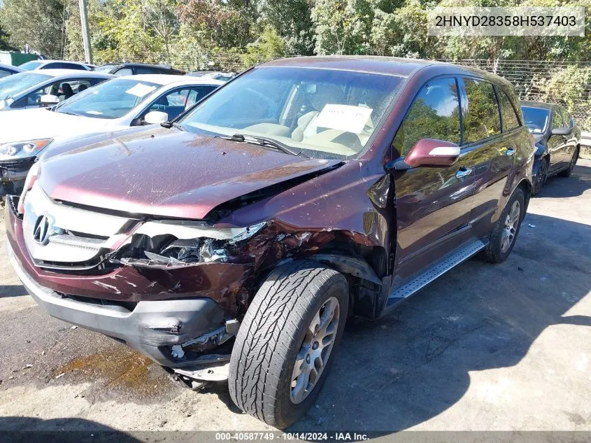 2008 Acura Mdx Technology Package VIN: 2HNYD28358H537403 Lot: 40587749