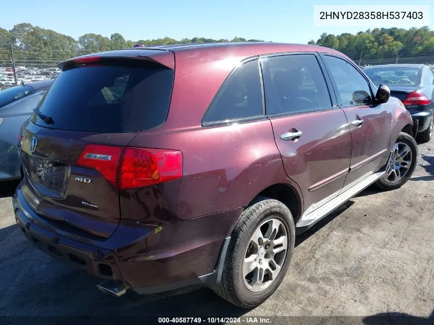 2008 Acura Mdx Technology Package VIN: 2HNYD28358H537403 Lot: 40587749