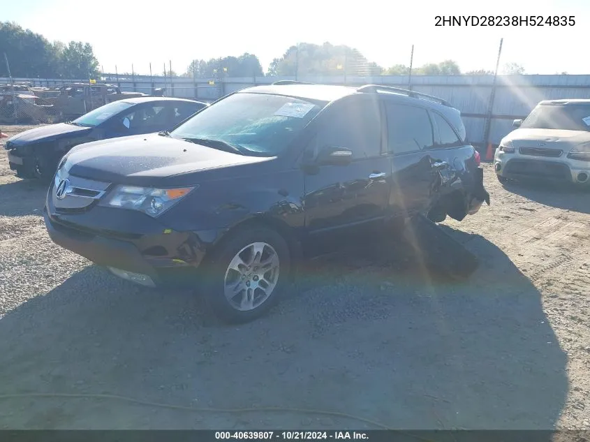 2008 Acura Mdx VIN: 2HNYD28238H524835 Lot: 40639807