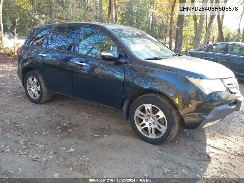 2008 Acura Mdx Technology Package VIN: 2HNYD28408H505578 Lot: 40661216