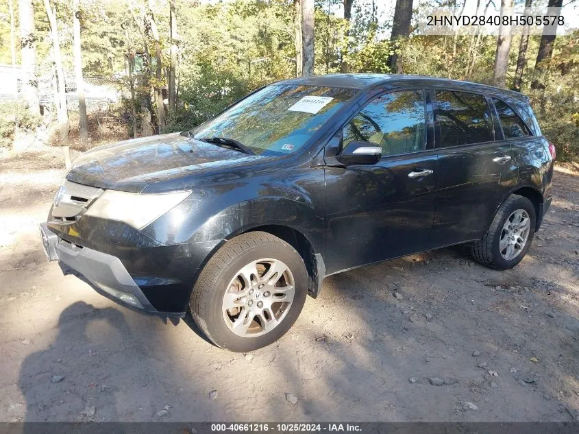 2008 Acura Mdx Technology Package VIN: 2HNYD28408H505578 Lot: 40661216