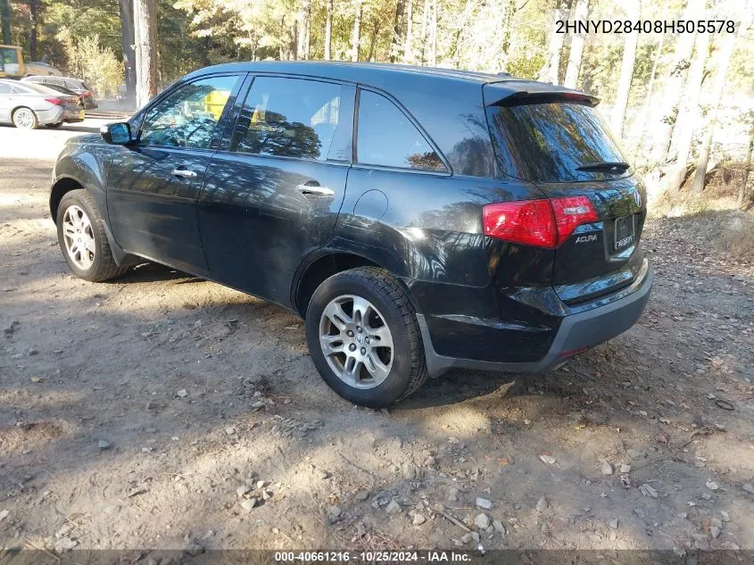 2008 Acura Mdx Technology Package VIN: 2HNYD28408H505578 Lot: 40661216