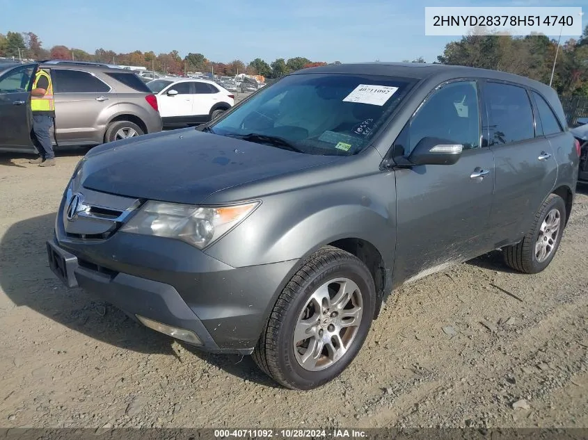 2008 Acura Mdx Technology Package VIN: 2HNYD28378H514740 Lot: 40711092