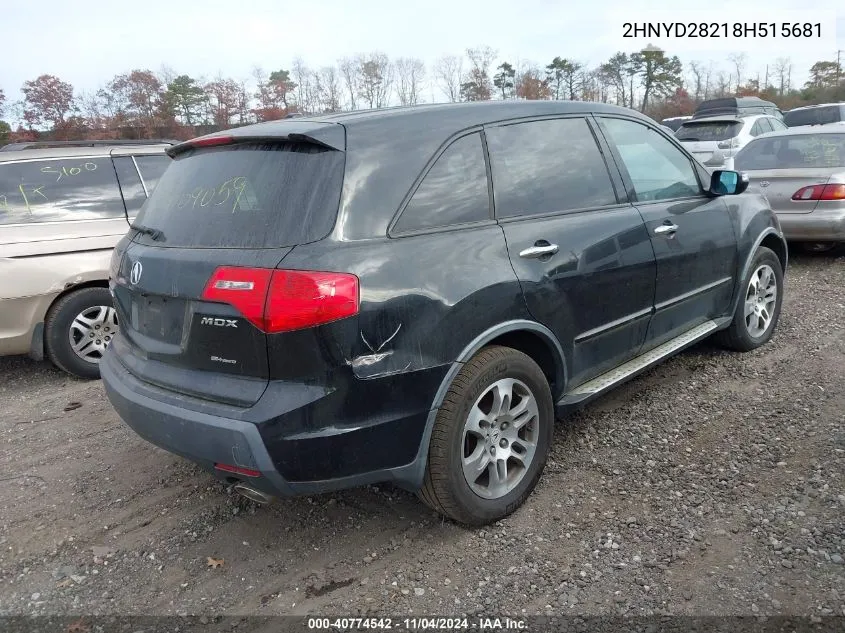 2008 Acura Mdx VIN: 2HNYD28218H515681 Lot: 40774542