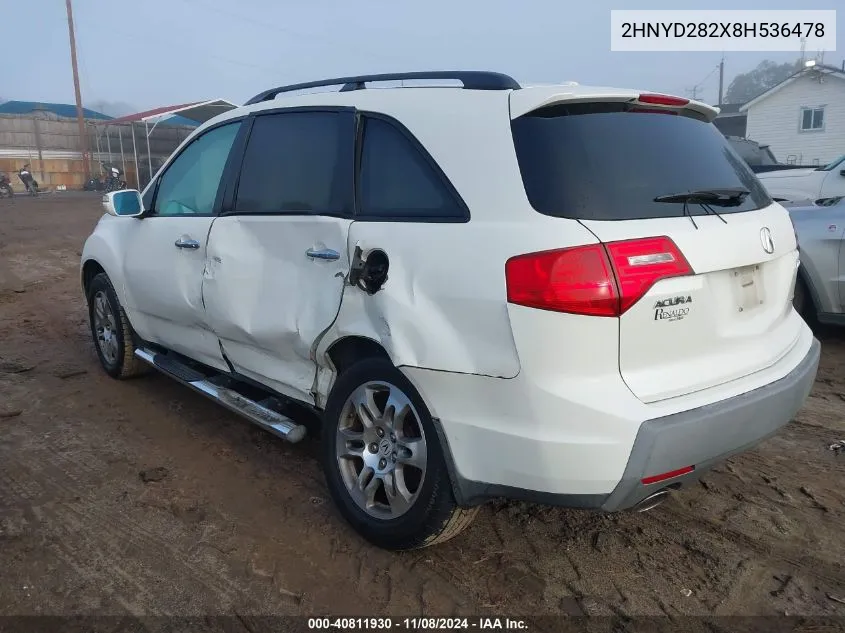 2008 Acura Mdx VIN: 2HNYD282X8H536478 Lot: 40811930