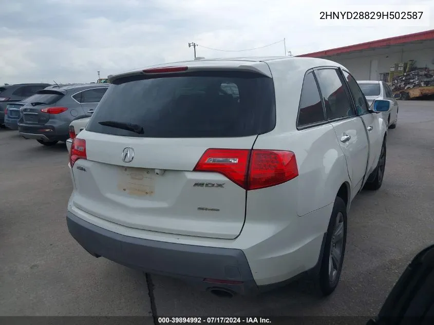 2009 Acura Mdx Sport Package VIN: 2HNYD28829H502587 Lot: 39894992