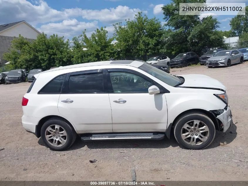 2009 Acura Mdx VIN: 2HNYD282X9H511002 Lot: 39897736