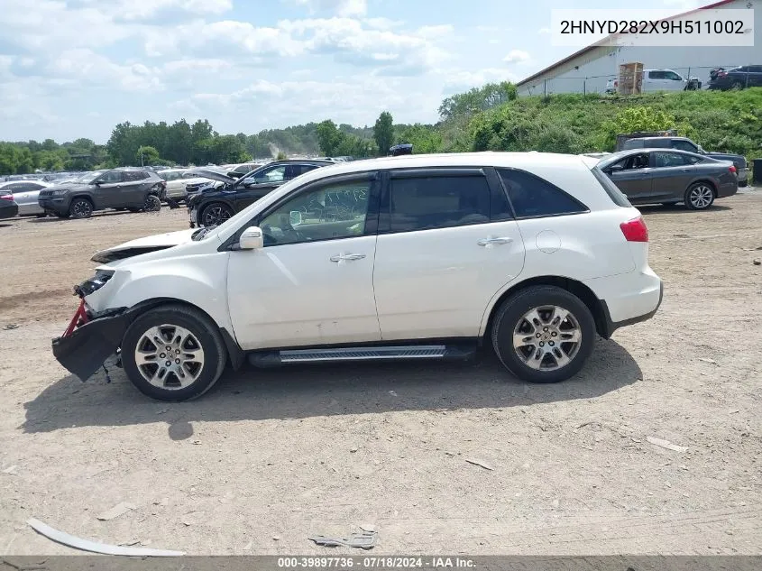 2009 Acura Mdx VIN: 2HNYD282X9H511002 Lot: 39897736