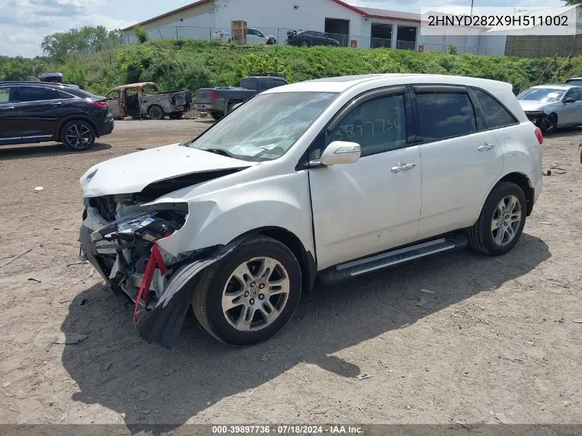 2009 Acura Mdx VIN: 2HNYD282X9H511002 Lot: 39897736