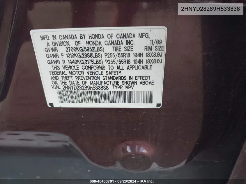 2HNYD28289H533838 2009 Acura Mdx