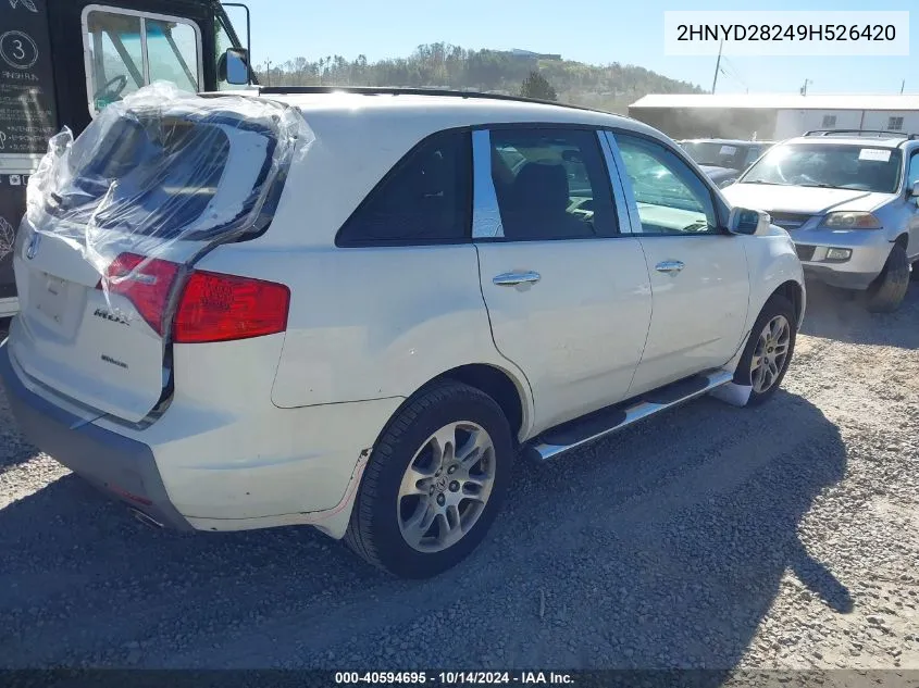 2009 Acura Mdx VIN: 2HNYD28249H526420 Lot: 40594695