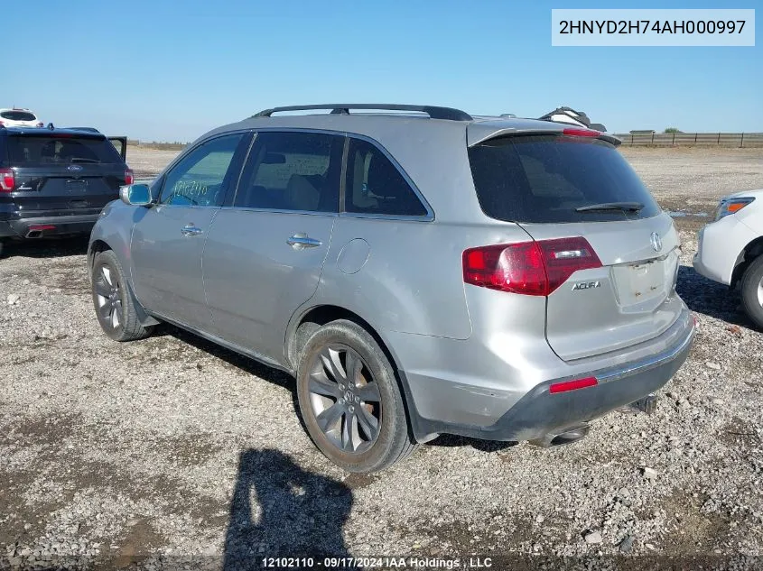 2010 Acura Mdx VIN: 2HNYD2H74AH000997 Lot: 12102110