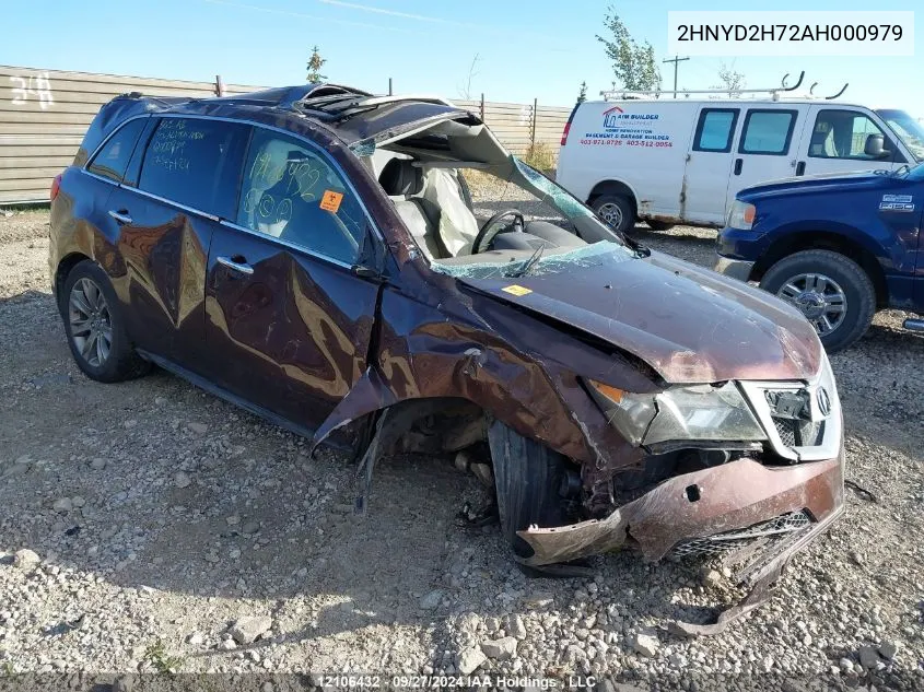 2010 Acura Mdx VIN: 2HNYD2H72AH000979 Lot: 12106432