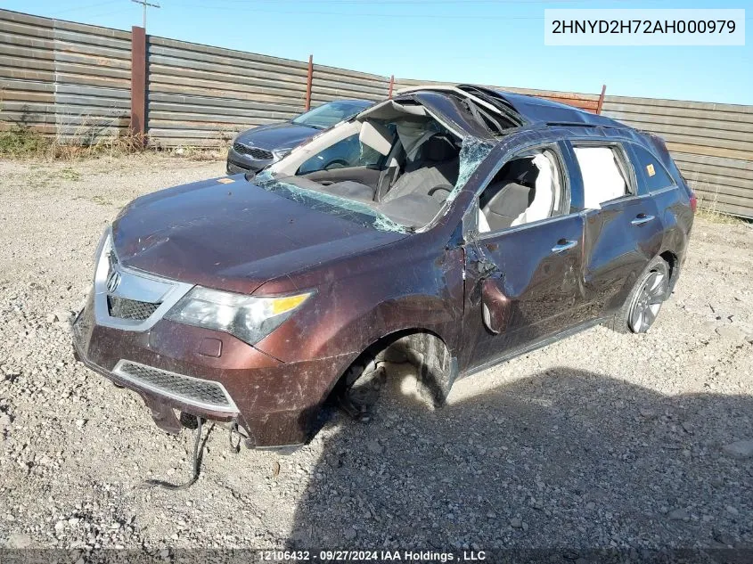 2010 Acura Mdx VIN: 2HNYD2H72AH000979 Lot: 12106432