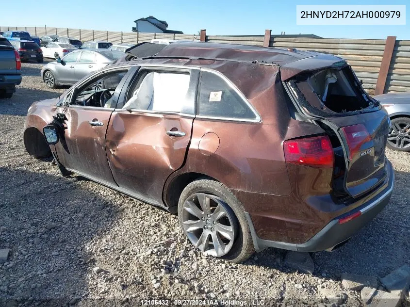 2010 Acura Mdx VIN: 2HNYD2H72AH000979 Lot: 12106432