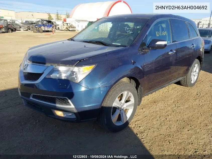 2010 Acura Mdx VIN: 2HNYD2H63AH004692 Lot: 12122803