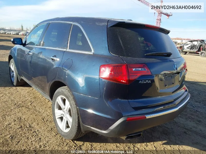 2010 Acura Mdx VIN: 2HNYD2H63AH004692 Lot: 12122803