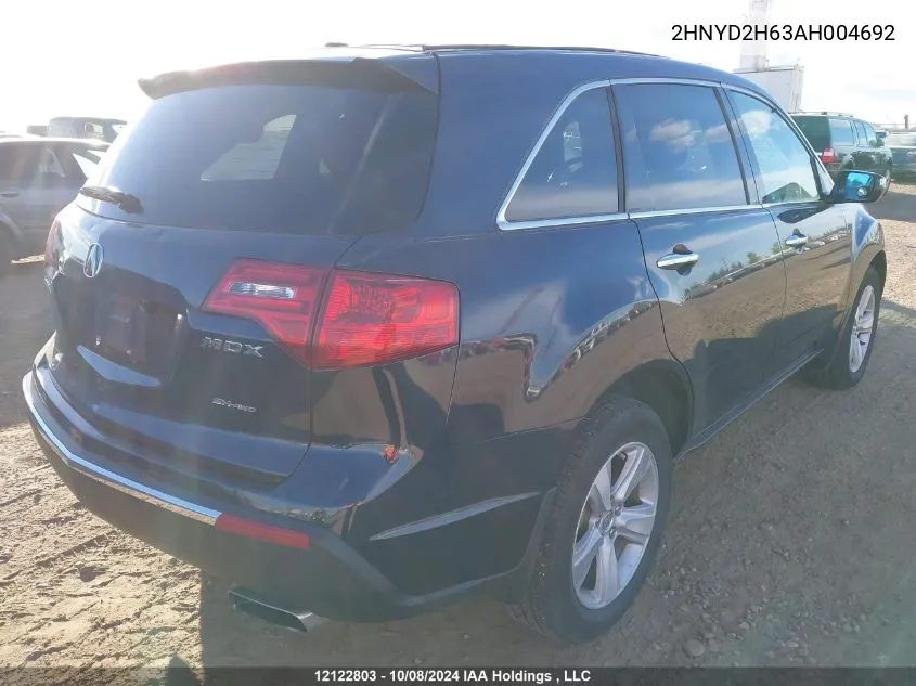 2010 Acura Mdx VIN: 2HNYD2H63AH004692 Lot: 12122803