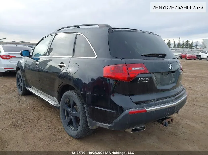 2010 Acura Mdx VIN: 2HNYD2H76AH002573 Lot: 12137799