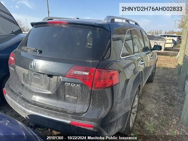 2010 Acura Mdx Elite VIN: 2HNYD2H76AH002833 Lot: 20181360