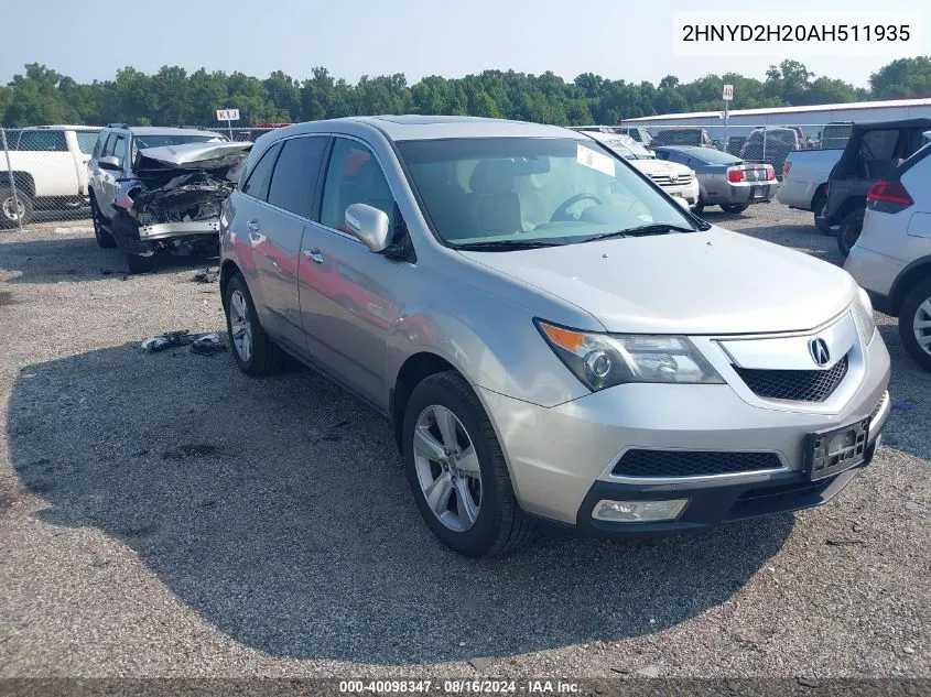 2010 Acura Mdx VIN: 2HNYD2H20AH511935 Lot: 40098347