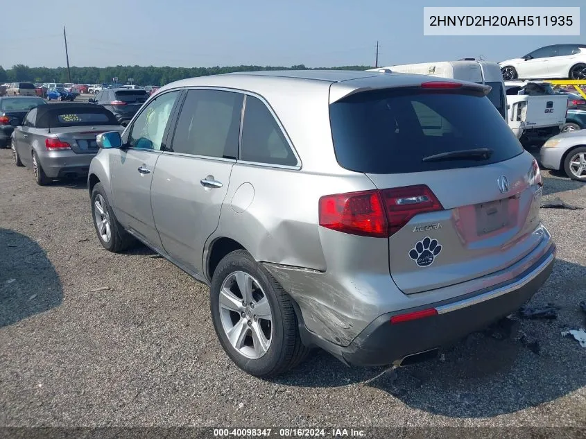 2010 Acura Mdx VIN: 2HNYD2H20AH511935 Lot: 40098347