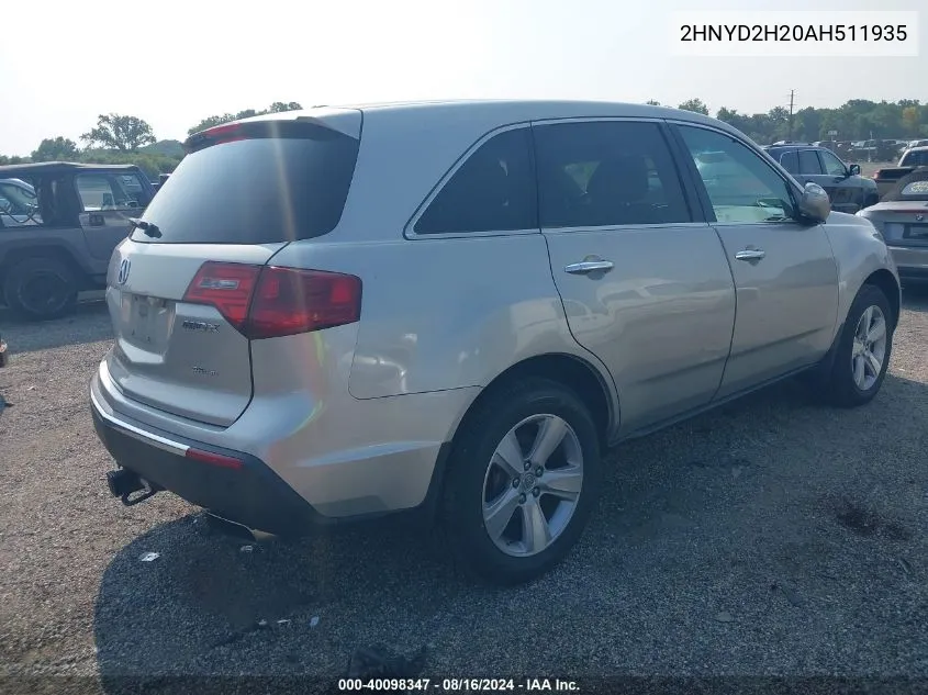 2010 Acura Mdx VIN: 2HNYD2H20AH511935 Lot: 40098347